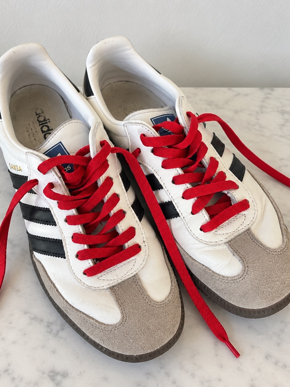 adidas Samba White Black Sneakers with Red Laces